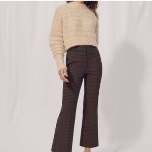 Aritzia Wilfred Brown Baroque High Rise Crop Flare Trouser Pants Size 8